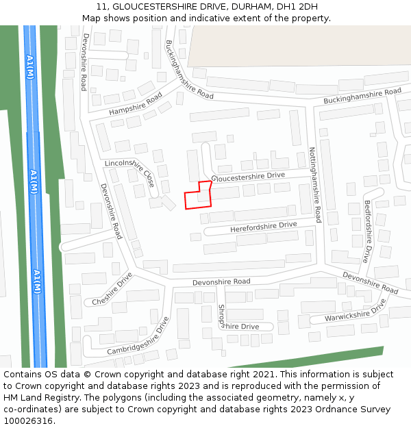 11, GLOUCESTERSHIRE DRIVE, DURHAM, DH1 2DH: Location map and indicative extent of plot