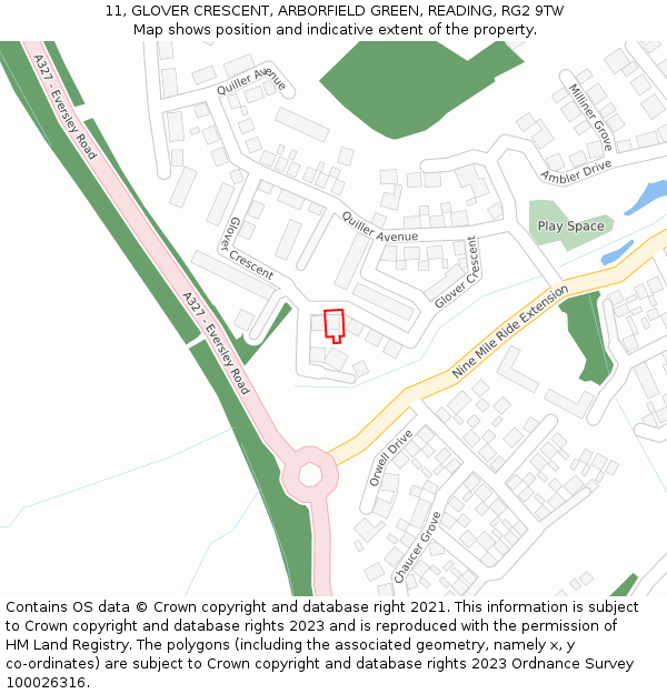 11, GLOVER CRESCENT, ARBORFIELD GREEN, READING, RG2 9TW: Location map and indicative extent of plot