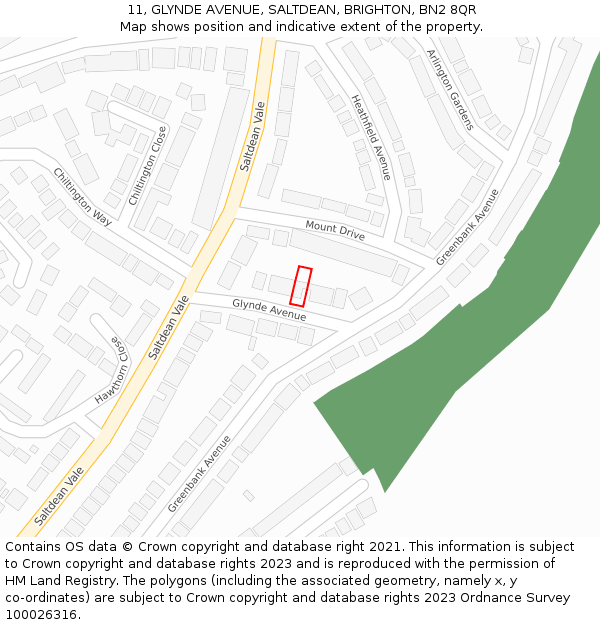 11, GLYNDE AVENUE, SALTDEAN, BRIGHTON, BN2 8QR: Location map and indicative extent of plot