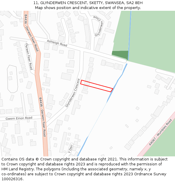 11, GLYNDERWEN CRESCENT, SKETTY, SWANSEA, SA2 8EH: Location map and indicative extent of plot