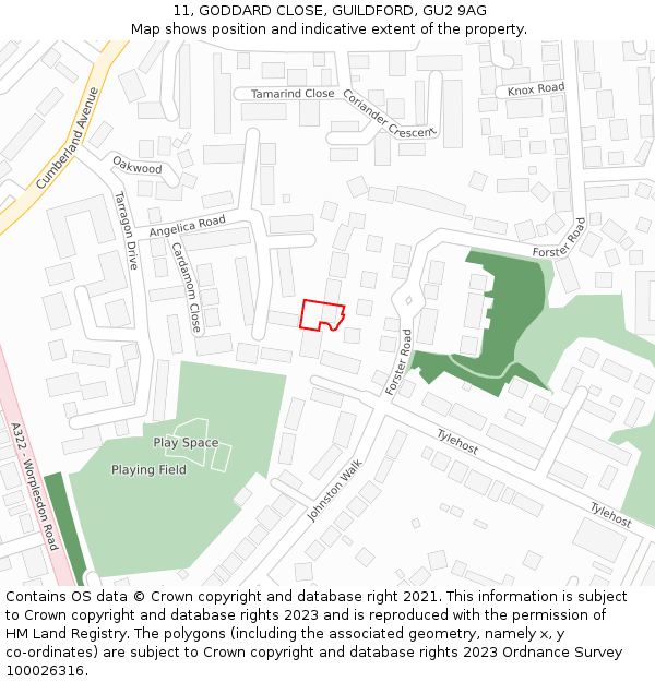 11, GODDARD CLOSE, GUILDFORD, GU2 9AG: Location map and indicative extent of plot
