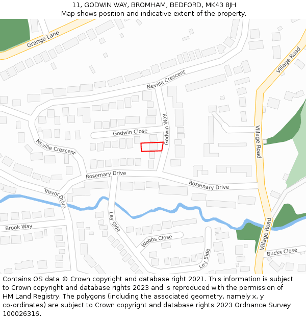 11, GODWIN WAY, BROMHAM, BEDFORD, MK43 8JH: Location map and indicative extent of plot