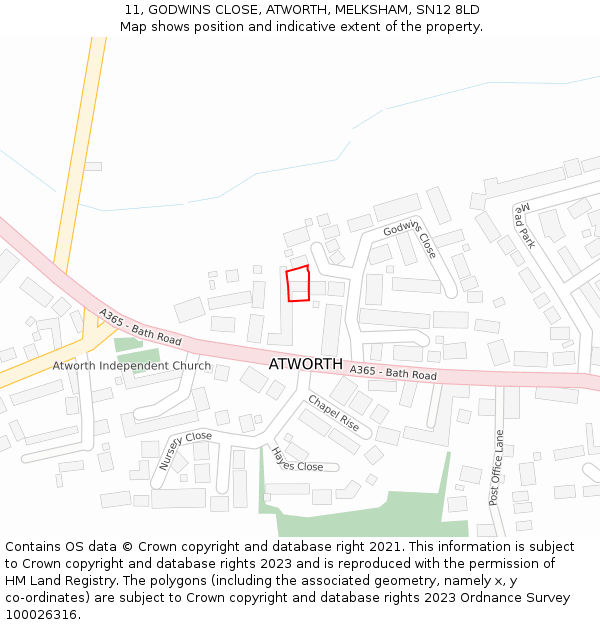 11, GODWINS CLOSE, ATWORTH, MELKSHAM, SN12 8LD: Location map and indicative extent of plot