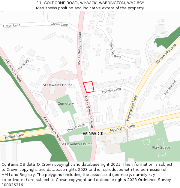 11, GOLBORNE ROAD, WINWICK, WARRINGTON, WA2 8SY: Location map and indicative extent of plot