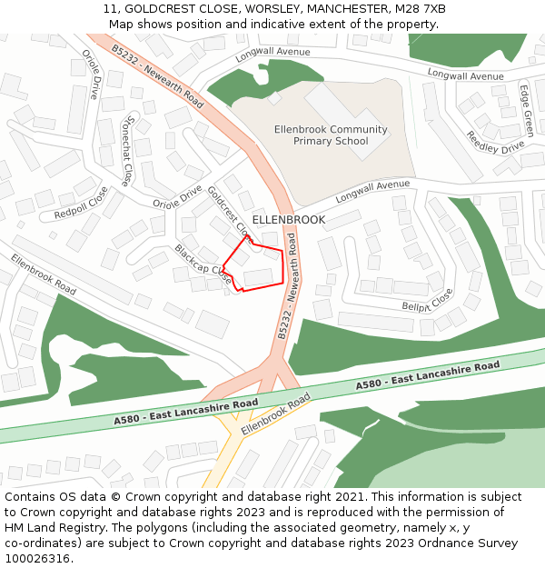 11, GOLDCREST CLOSE, WORSLEY, MANCHESTER, M28 7XB: Location map and indicative extent of plot