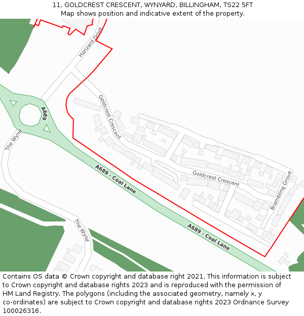 11, GOLDCREST CRESCENT, WYNYARD, BILLINGHAM, TS22 5FT: Location map and indicative extent of plot