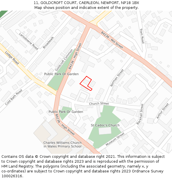11, GOLDCROFT COURT, CAERLEON, NEWPORT, NP18 1BX: Location map and indicative extent of plot