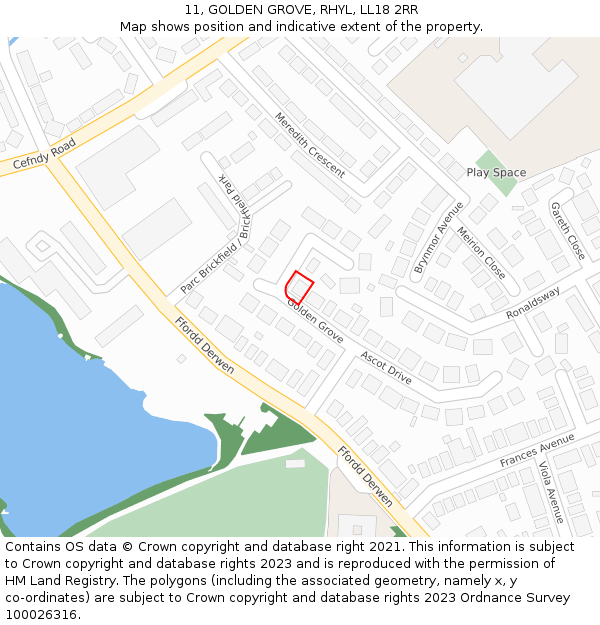 11, GOLDEN GROVE, RHYL, LL18 2RR: Location map and indicative extent of plot