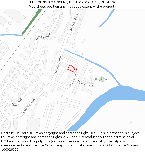 11, GOLDING CRESCENT, BURTON-ON-TRENT, DE14 1SQ: Location map and indicative extent of plot