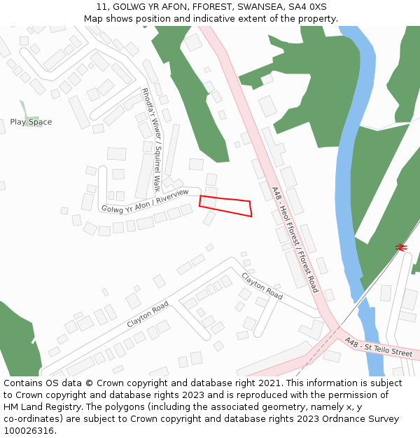 11, GOLWG YR AFON, FFOREST, SWANSEA, SA4 0XS: Location map and indicative extent of plot