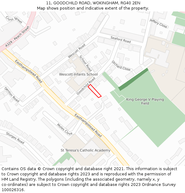 11, GOODCHILD ROAD, WOKINGHAM, RG40 2EN: Location map and indicative extent of plot