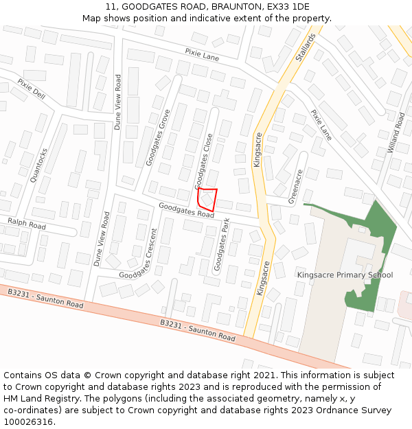 11, GOODGATES ROAD, BRAUNTON, EX33 1DE: Location map and indicative extent of plot