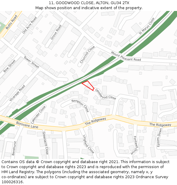 11, GOODWOOD CLOSE, ALTON, GU34 2TX: Location map and indicative extent of plot