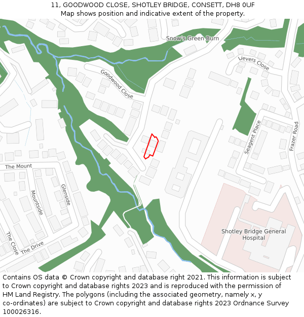 11, GOODWOOD CLOSE, SHOTLEY BRIDGE, CONSETT, DH8 0UF: Location map and indicative extent of plot