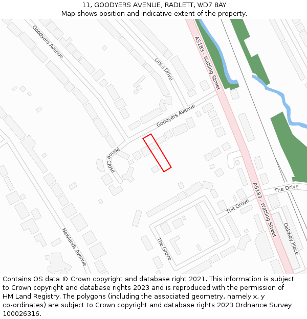 11, GOODYERS AVENUE, RADLETT, WD7 8AY: Location map and indicative extent of plot