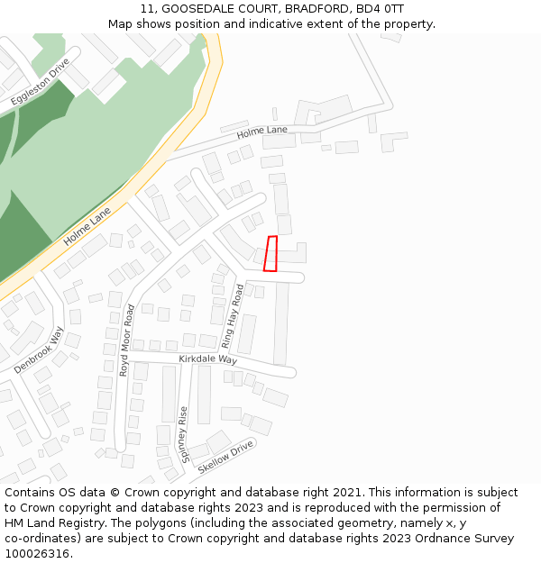 11, GOOSEDALE COURT, BRADFORD, BD4 0TT: Location map and indicative extent of plot