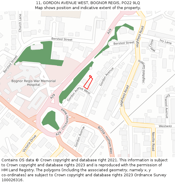 11, GORDON AVENUE WEST, BOGNOR REGIS, PO22 9LQ: Location map and indicative extent of plot