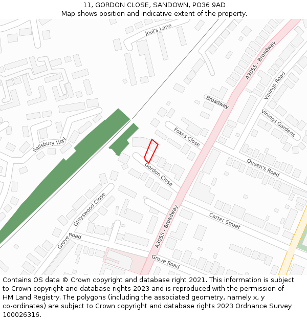 11, GORDON CLOSE, SANDOWN, PO36 9AD: Location map and indicative extent of plot