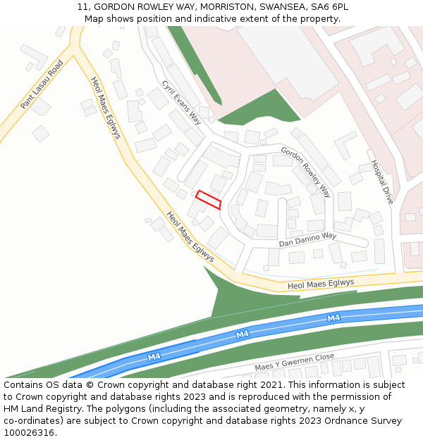 11, GORDON ROWLEY WAY, MORRISTON, SWANSEA, SA6 6PL: Location map and indicative extent of plot