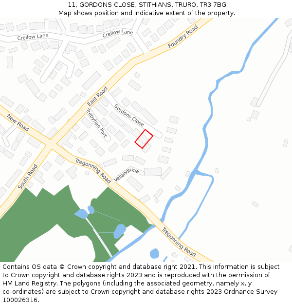 11, GORDONS CLOSE, STITHIANS, TRURO, TR3 7BG: Location map and indicative extent of plot