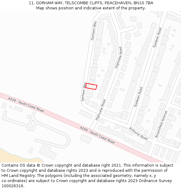 11, GORHAM WAY, TELSCOMBE CLIFFS, PEACEHAVEN, BN10 7BA: Location map and indicative extent of plot