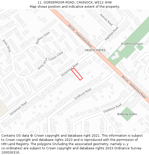 11, GORSEMOOR ROAD, CANNOCK, WS12 3HW: Location map and indicative extent of plot