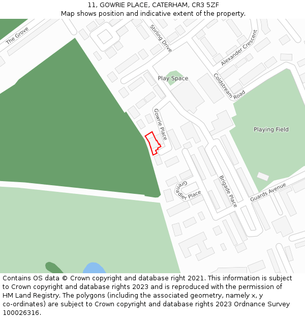 11, GOWRIE PLACE, CATERHAM, CR3 5ZF: Location map and indicative extent of plot