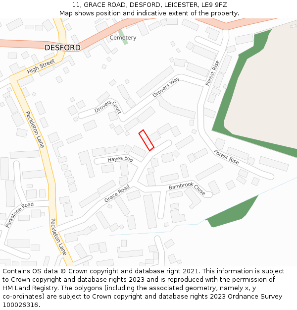 11, GRACE ROAD, DESFORD, LEICESTER, LE9 9FZ: Location map and indicative extent of plot