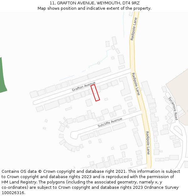 11, GRAFTON AVENUE, WEYMOUTH, DT4 9RZ: Location map and indicative extent of plot