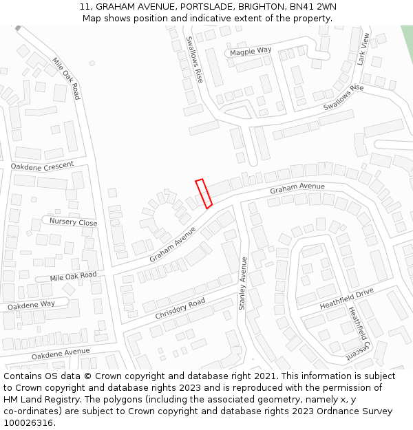 11, GRAHAM AVENUE, PORTSLADE, BRIGHTON, BN41 2WN: Location map and indicative extent of plot