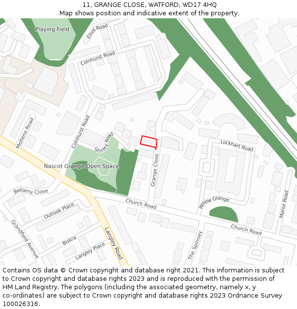 11, GRANGE CLOSE, WATFORD, WD17 4HQ: Location map and indicative extent of plot