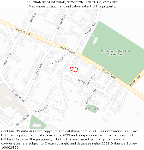 11, GRANGE FARM DRIVE, STOCKTON, SOUTHAM, CV47 8FT: Location map and indicative extent of plot