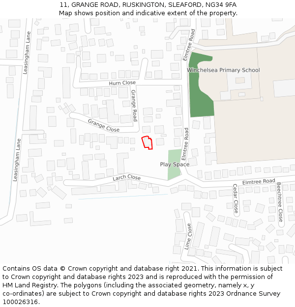 11, GRANGE ROAD, RUSKINGTON, SLEAFORD, NG34 9FA: Location map and indicative extent of plot