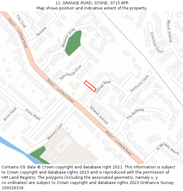 11, GRANGE ROAD, STONE, ST15 8PR: Location map and indicative extent of plot