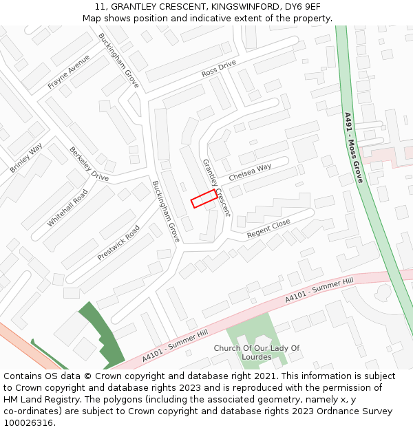 11, GRANTLEY CRESCENT, KINGSWINFORD, DY6 9EF: Location map and indicative extent of plot