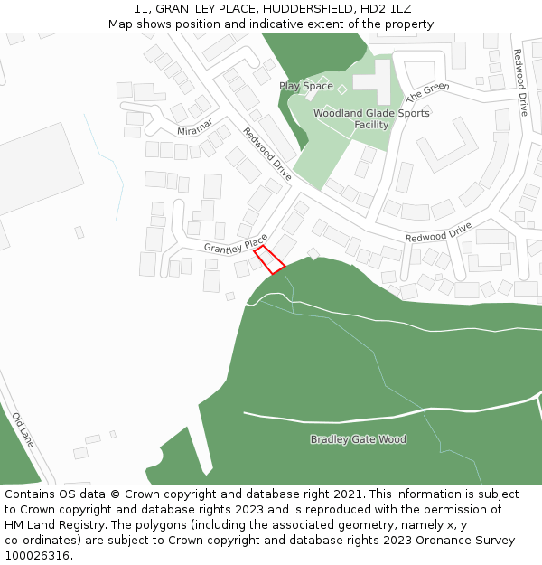 11, GRANTLEY PLACE, HUDDERSFIELD, HD2 1LZ: Location map and indicative extent of plot