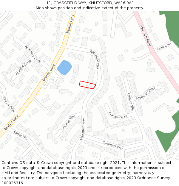11, GRASSFIELD WAY, KNUTSFORD, WA16 9AF: Location map and indicative extent of plot