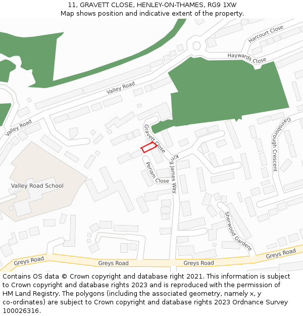 11, GRAVETT CLOSE, HENLEY-ON-THAMES, RG9 1XW: Location map and indicative extent of plot