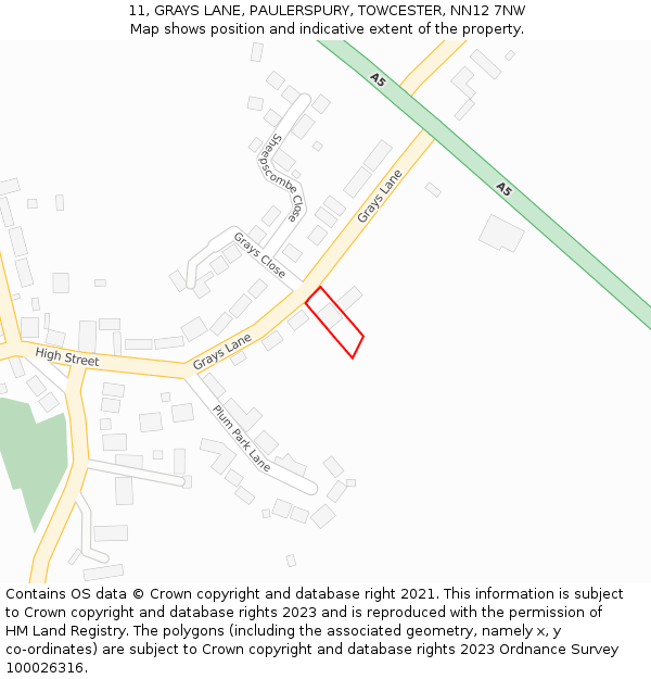 11, GRAYS LANE, PAULERSPURY, TOWCESTER, NN12 7NW: Location map and indicative extent of plot