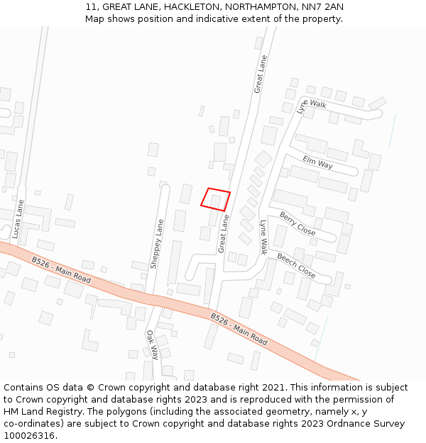 11, GREAT LANE, HACKLETON, NORTHAMPTON, NN7 2AN: Location map and indicative extent of plot