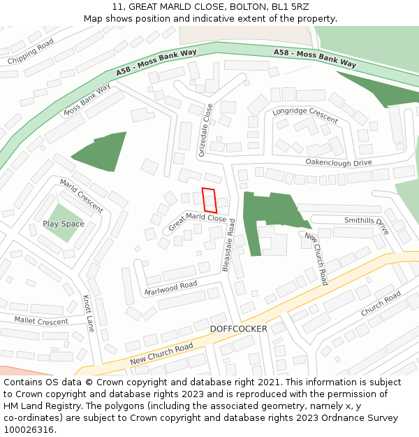 11, GREAT MARLD CLOSE, BOLTON, BL1 5RZ: Location map and indicative extent of plot