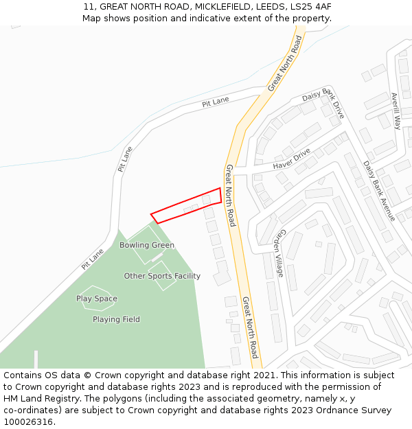 11, GREAT NORTH ROAD, MICKLEFIELD, LEEDS, LS25 4AF: Location map and indicative extent of plot