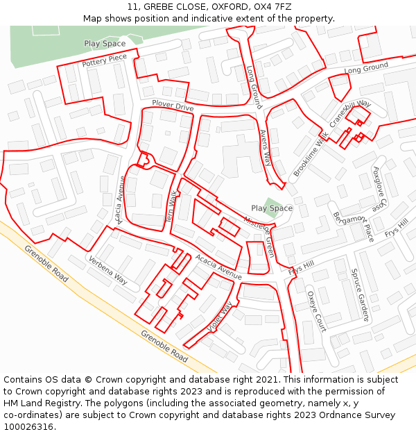 11, GREBE CLOSE, OXFORD, OX4 7FZ: Location map and indicative extent of plot