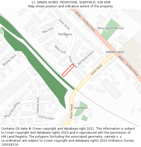 11, GREEN ACRES, PENISTONE, SHEFFIELD, S36 6DB: Location map and indicative extent of plot