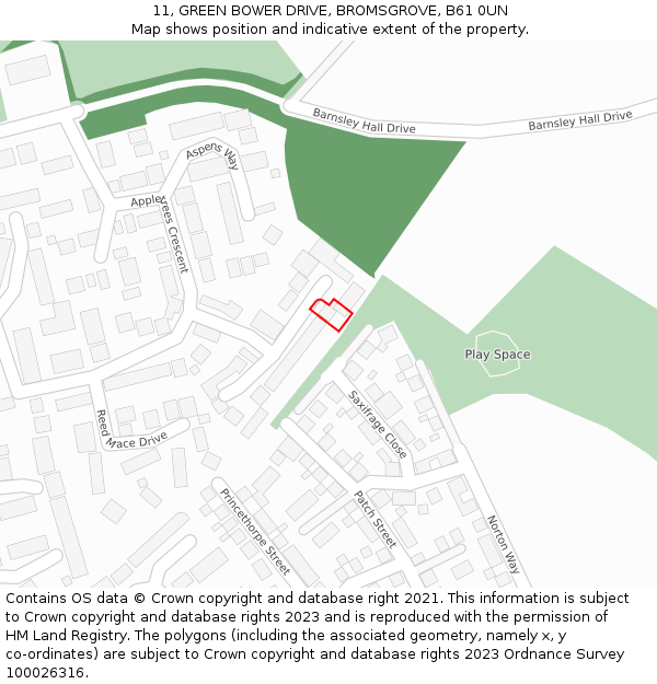 11, GREEN BOWER DRIVE, BROMSGROVE, B61 0UN: Location map and indicative extent of plot