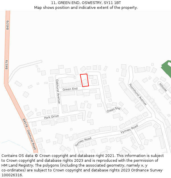 11, GREEN END, OSWESTRY, SY11 1BT: Location map and indicative extent of plot