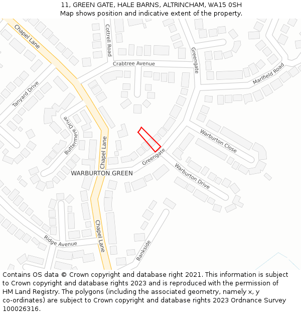 11, GREEN GATE, HALE BARNS, ALTRINCHAM, WA15 0SH: Location map and indicative extent of plot