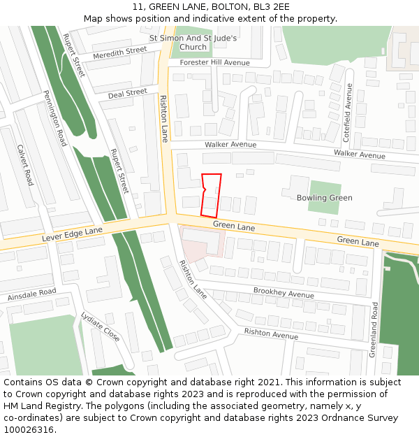 11, GREEN LANE, BOLTON, BL3 2EE: Location map and indicative extent of plot