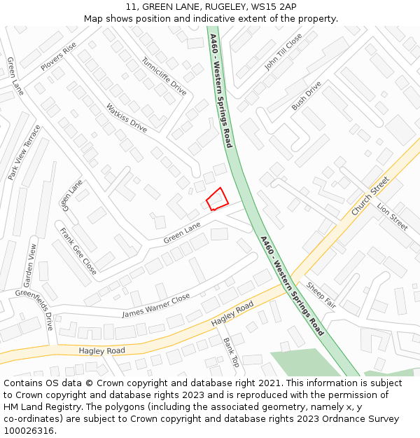 11, GREEN LANE, RUGELEY, WS15 2AP: Location map and indicative extent of plot