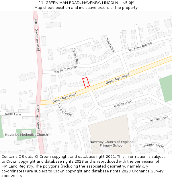 11, GREEN MAN ROAD, NAVENBY, LINCOLN, LN5 0JY: Location map and indicative extent of plot